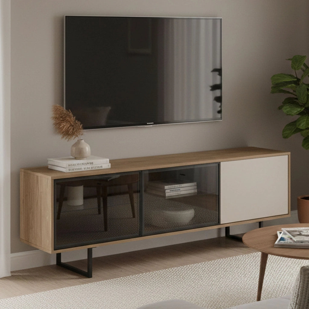 Serrata, Mobile Porta tv Cassetti, 185x40x60h cm Marrone Rovere