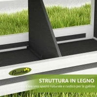 Nido per Galline a 2 Aree con Base Rialzata e Tetto, in Legno e Bitume, 66x37x34 cm, Grigio Bianco e Nero