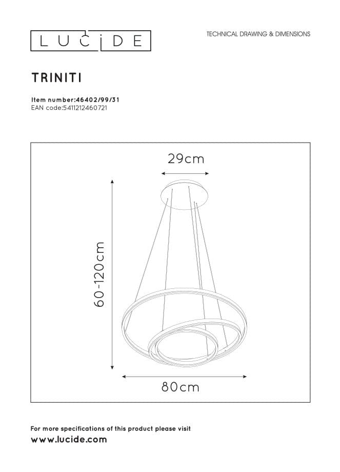 Lampadario Lucide Triniti LED 136W 3000K bianco 80cm