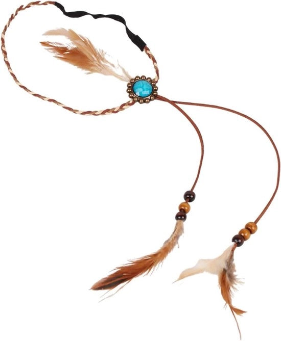 Cintura per Capelli Boho con Perle e Fibbia con Principe di Turquesa - Accessori per Donne e Ragazze (Marrone)