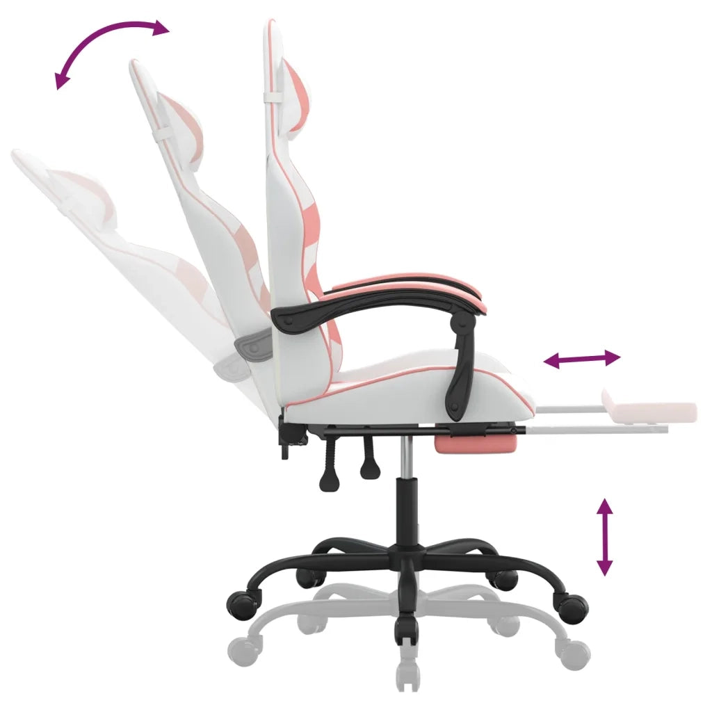 Sedia da Gaming | Sedia da e-sports con Poggiapiedi Bianco e Rosa in Similpelle