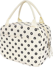 Tas da Pranzo con Isolamento - Corduroy - Disegno di Fiori - 9,3 Litri - Impermeabile - Deposito Igienico - Borsa da Pranzo