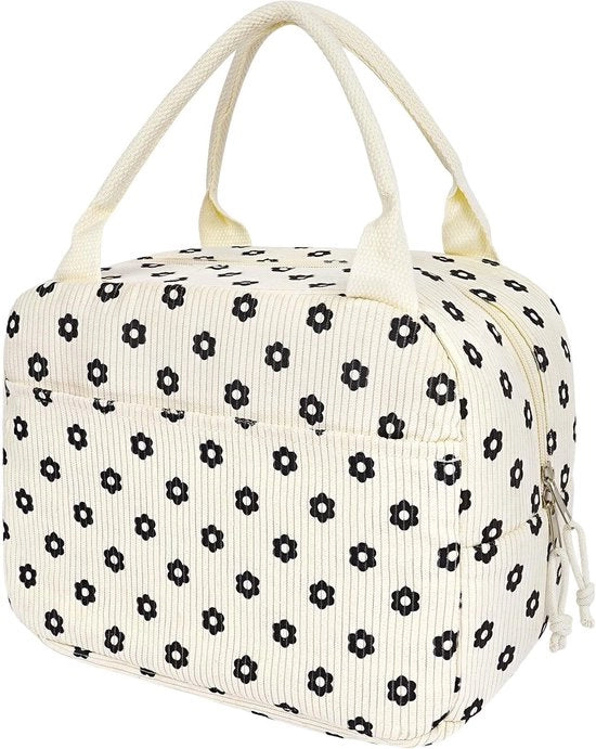 Tas da Pranzo con Isolamento - Corduroy - Disegno di Fiori - 9,3 Litri - Impermeabile - Deposito Igienico - Borsa da Pranzo