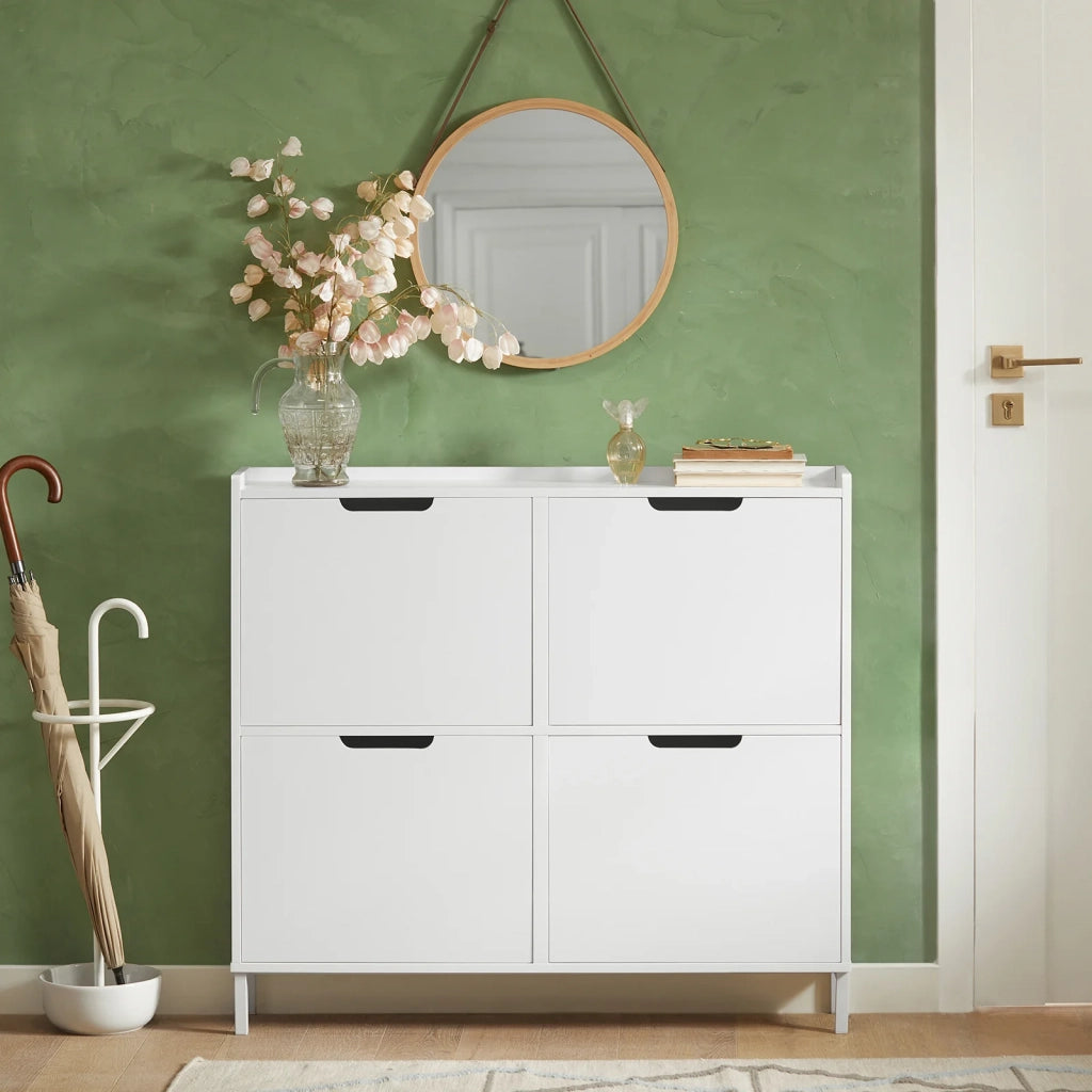 Scarpiera Slim da Ingresso con 4 ante e 4 scomparti Salvaspazio 100x19x91 cm Bianco FSR100-W