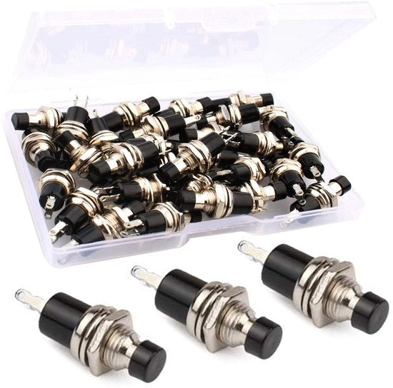 Pulsanti a Doppia Polarità - 30 Stuks - Mini 7mm - ON-OFF - 2 Pin - 250V AC/1A - Inclusi Anello e Viti - Pulsanti