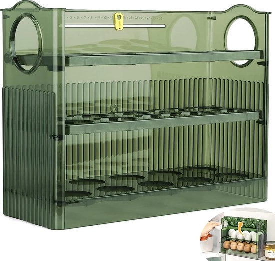 Eseguitori di contenitori per uova per frigorifero, plastica, 3 strati di contenitore per uova, contenitore per uova, contenitore per uova, contenitore per uova, grande contenitore per uova per 30 uova, verde