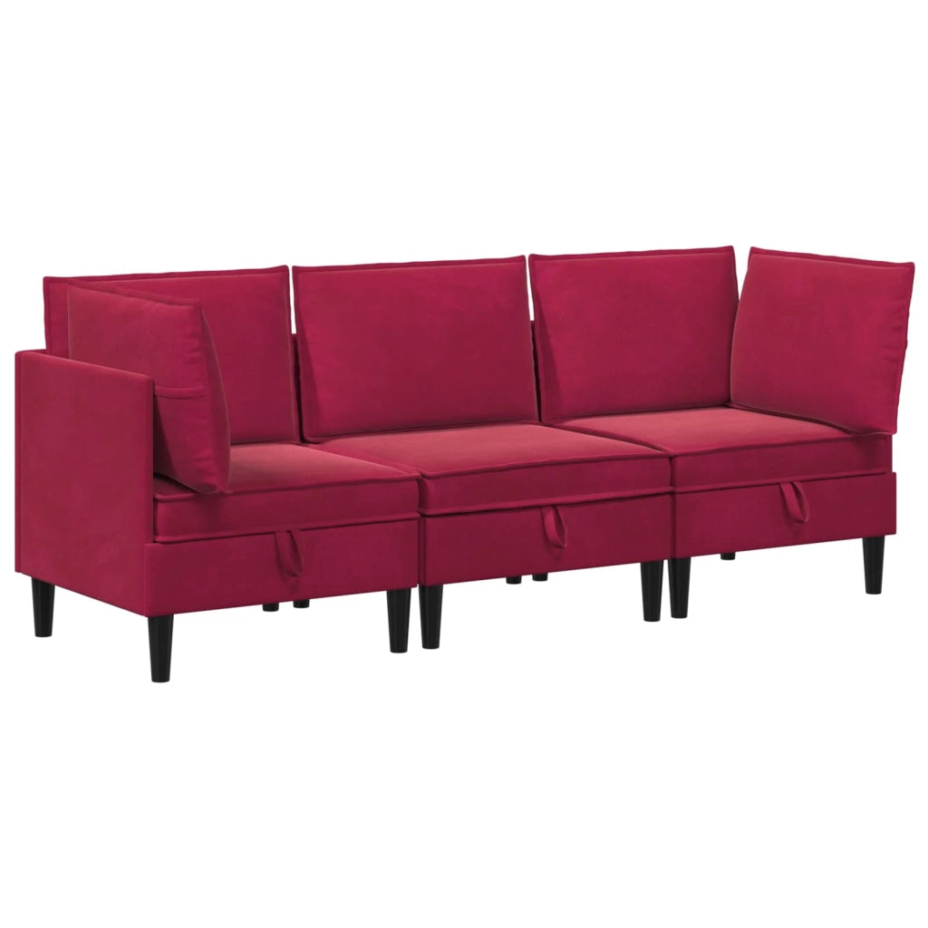 Set di mobili per il soggiorno 3 pcs Rosso Vino Velluto