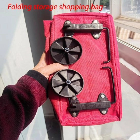 Carrello pieghevole su ruote, carrello da spesa, grande borsa riutilizzabile (rosso)