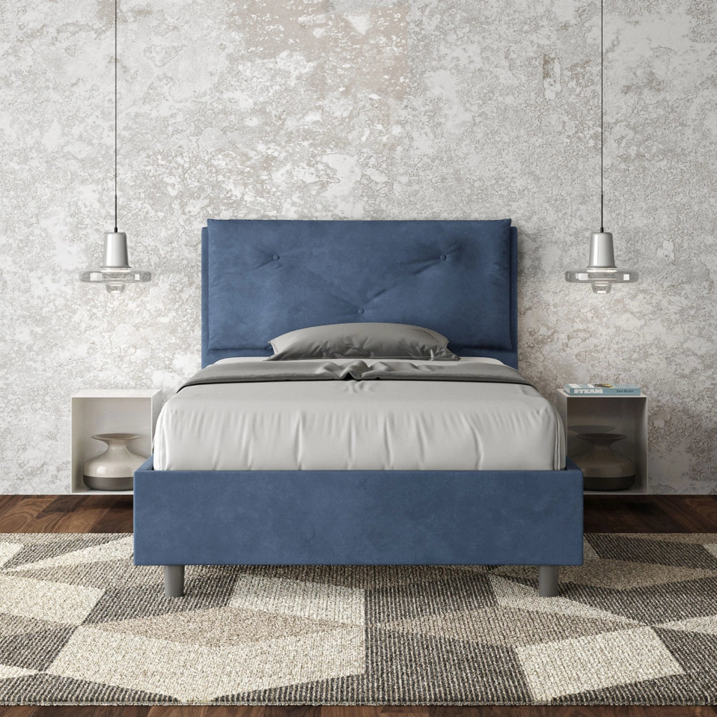 BS COM Letto una piazza e mezza contenitore imbottito 120x210 microfibra blu