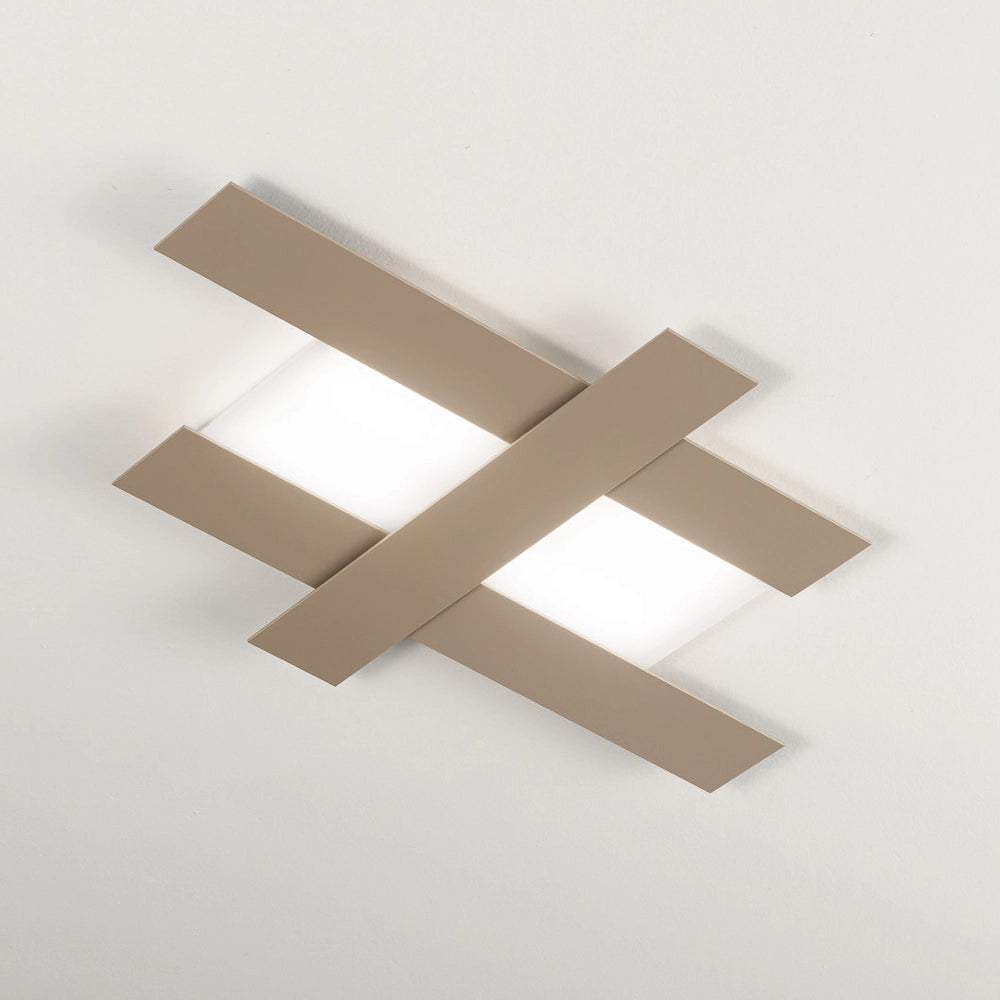 Applique led design moderno 40W tortora - Struttura geometrica in acciaio, luce calda 3000K, 2620lm, larghezza 84 cm, IP20
