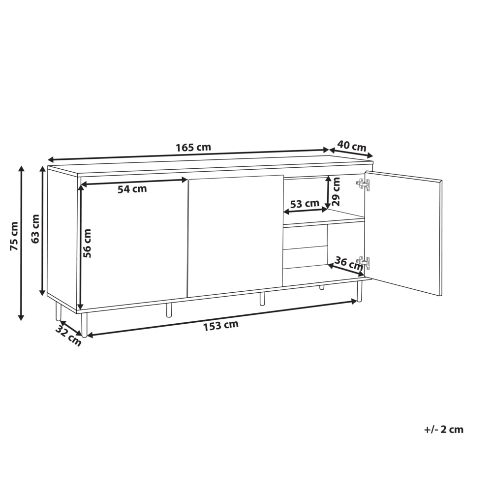 Credenza a 3 ante in truciolato marrone scuro con gambe in metallo nero mobile indipendente con ripiani mobile contenitore per la casa
