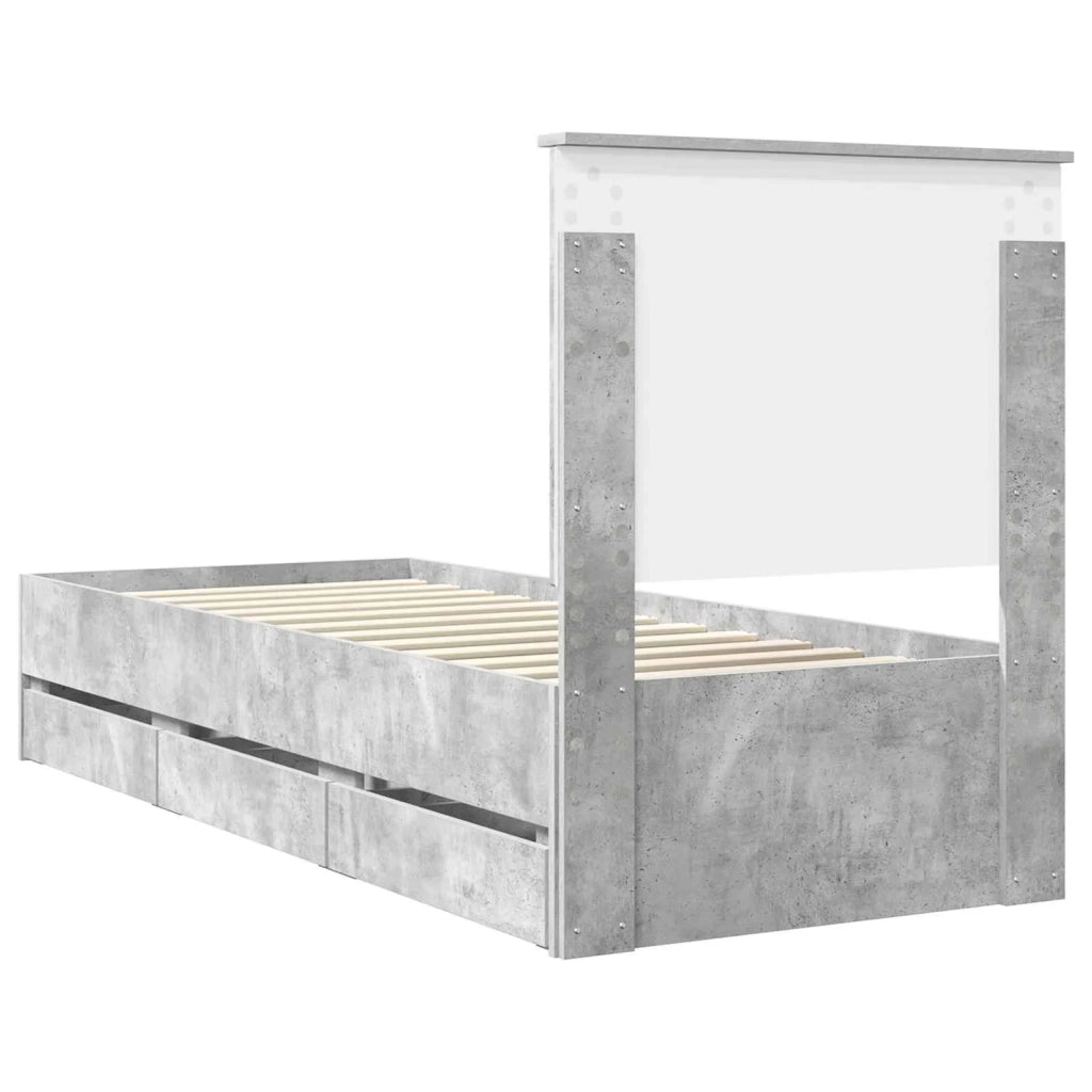 Struttura del letto con cassetto Grigio cemento 75 x 190 cm