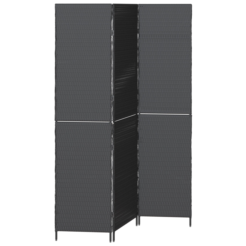 Divisorio per stanze 3 pannelli pieghevole nero 146x180 cm in polyrattan