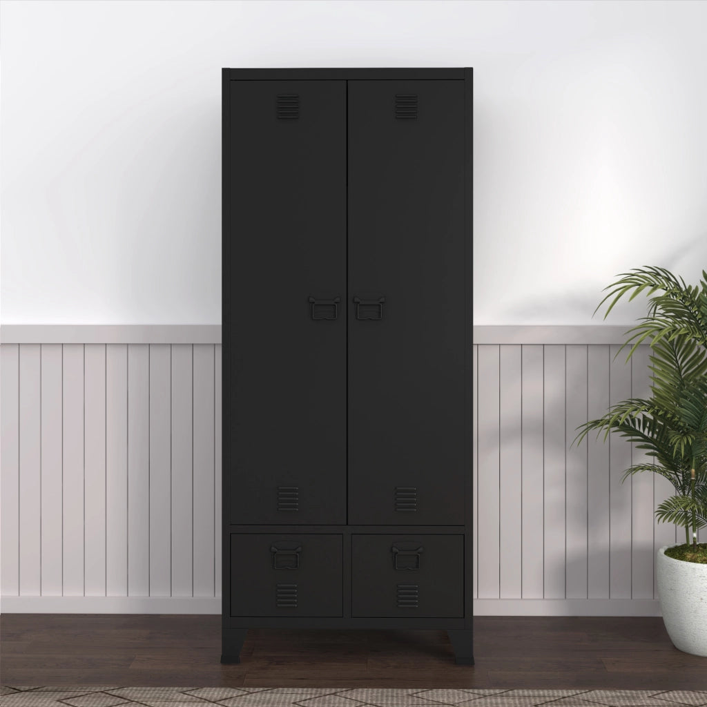 Armadio Hankasalmi per Guardaroba con Cassetti 180 x 90 x 40 cm Acciaio Nero [en.casa]