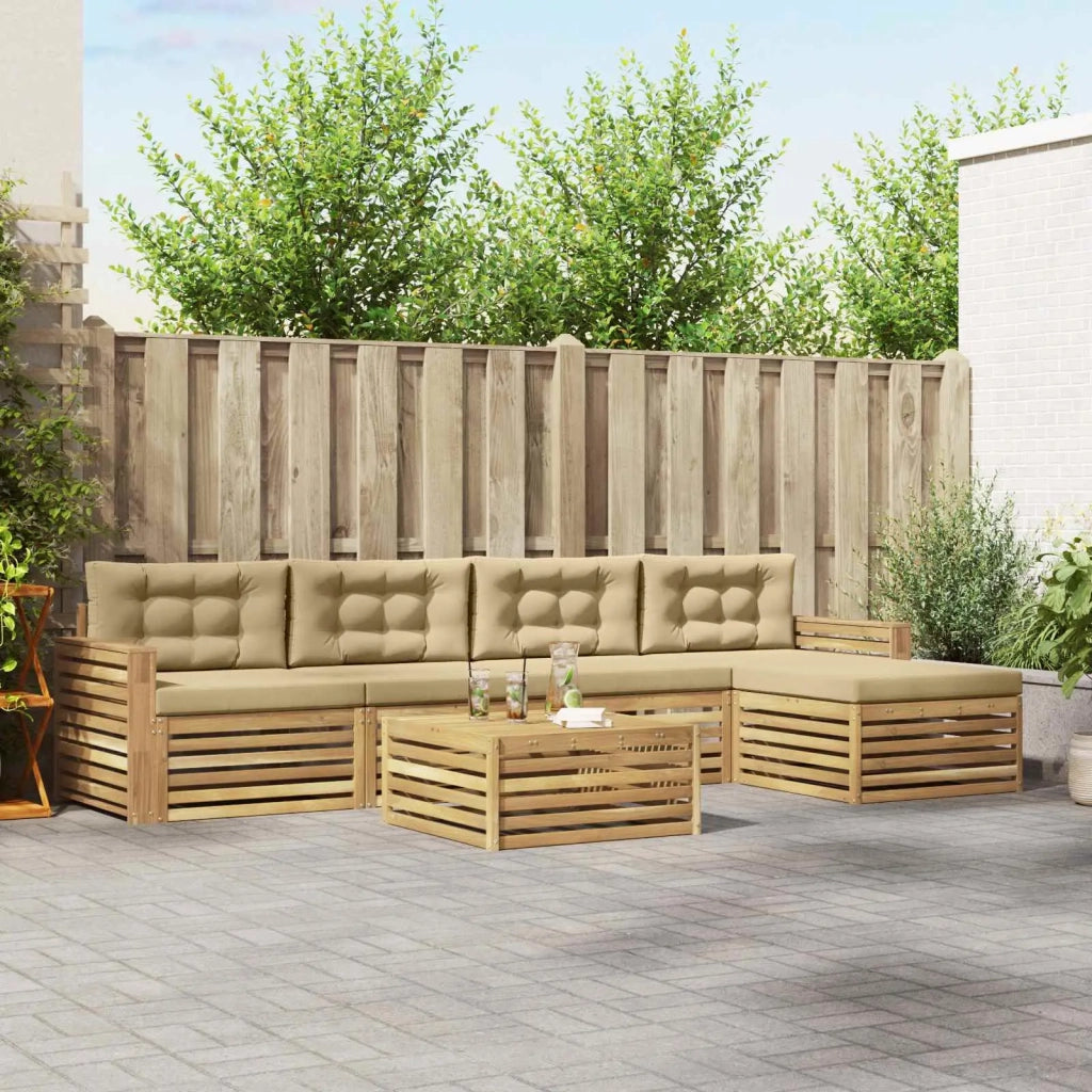 Set di divani da esterno 6 pz Bianco e Beige Poliestere 3390373