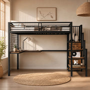 DESMIU Letto a soppalco 1 posto con scala laterale, armadio e scrivania 90 × 200 cm, senza materasso