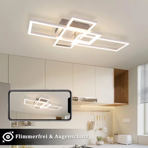 ZMH Lampada da soffitto LED geometrica dimmerabile argento 36W 64CM per casa moderna