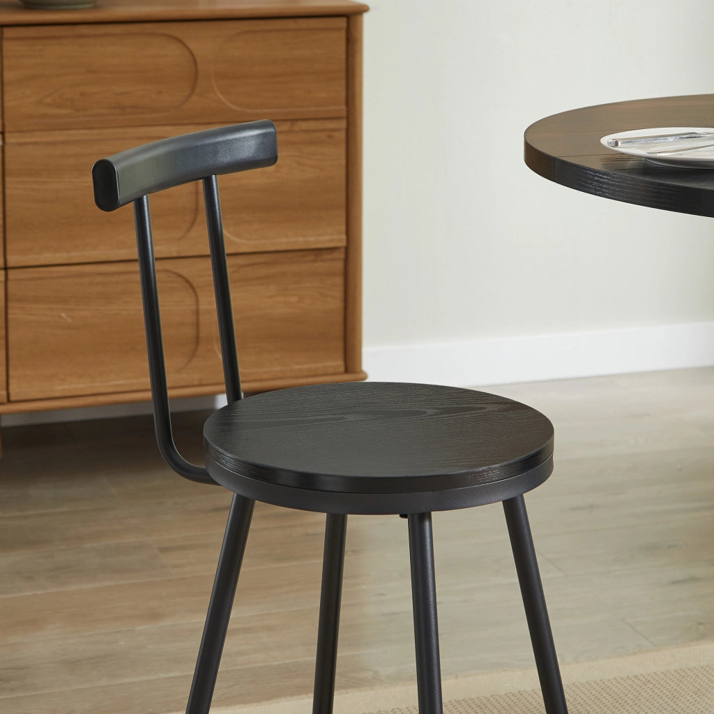 Set tavolo da bar ULEVR 3 pezzi con tavolo rotondo ?80 cm e 2 sgabelli, ripiani integrati, nero
