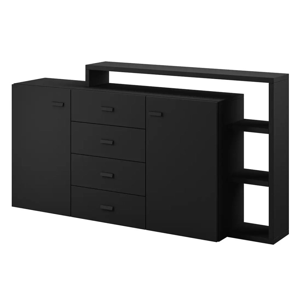 Credenza con scaffale integrato collezione BERGAMO 180cm. Colore nero super opaco.