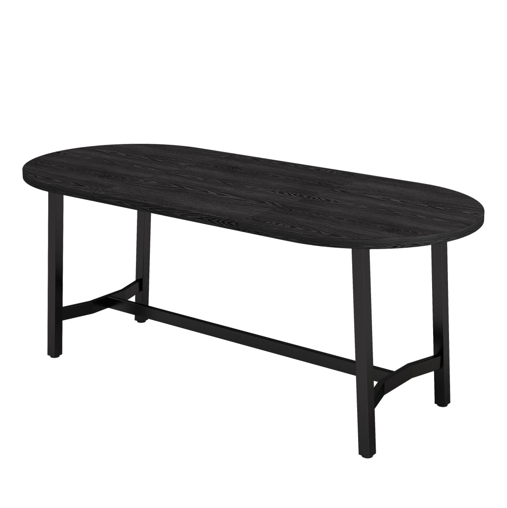 Tavolo da pranzo 180x80 cm con angoli arrotondati in MDF e ferro nero