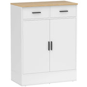 Credenza con 2 cassetti; ripiano regolabile e 2 vani; per soggiorno e cucina; in legno bianco; 68.6×35×90.3 cm