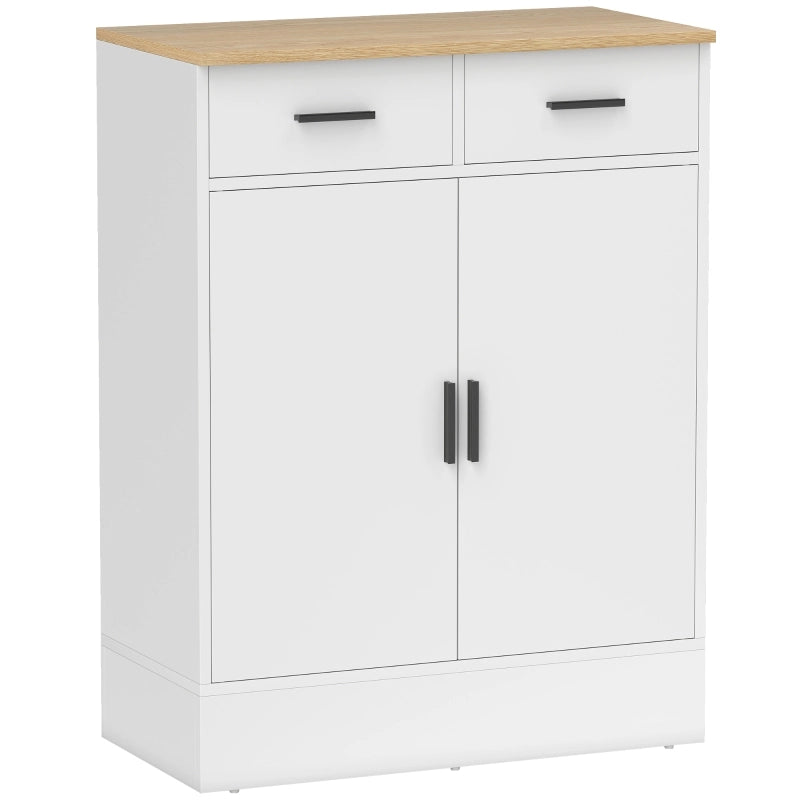 Credenza con 2 cassetti; ripiano regolabile e 2 vani; per soggiorno e cucina; in legno bianco; 68.6×35×90.3 cm