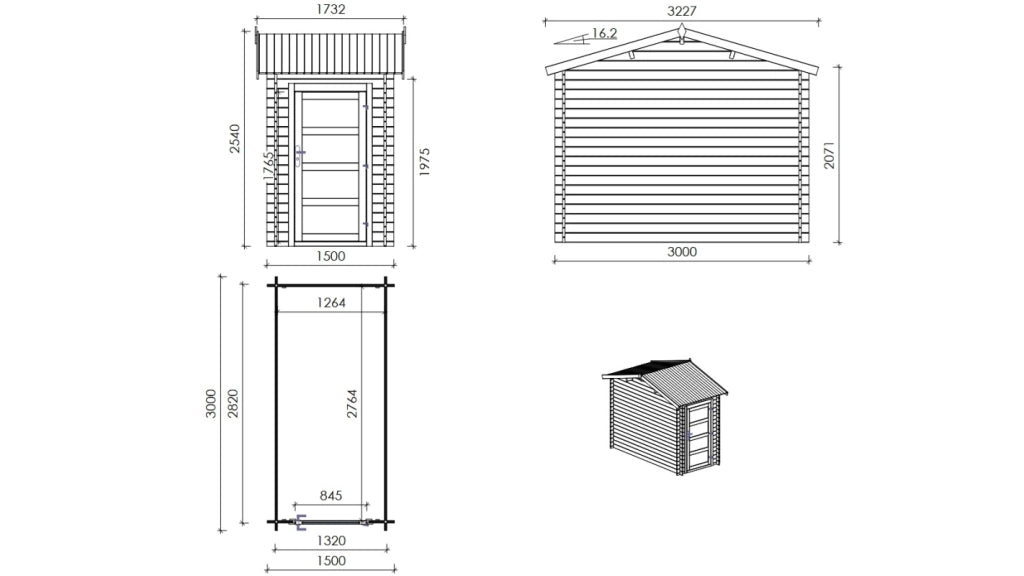 Casetta da giardino in legno - 4.5m2 - 1.5x3m - impregnata - 28mm - colore: marrone - DOM673 - ALTANKA