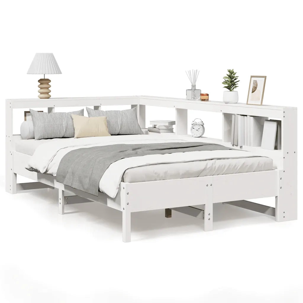 Letto Libreria senza Materasso-Struttura Letto con contenitore Bianco 120x190 cm Legno di Pino 637827
