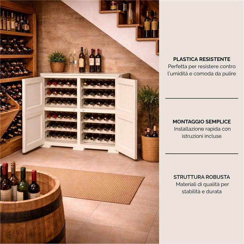 ARMADIO PORTABOTTIGLIE 48 BOTTIGLIE ANGORA 79X43X85,5 CM CON ANTA LISCIA – CANTINETTA MODERNA CHIUSA PER SOGGIORNO E ZONA PRANZO