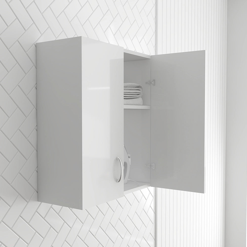 Pensile multiuso 60x32 in legno bianco con due ripiani Fedra
