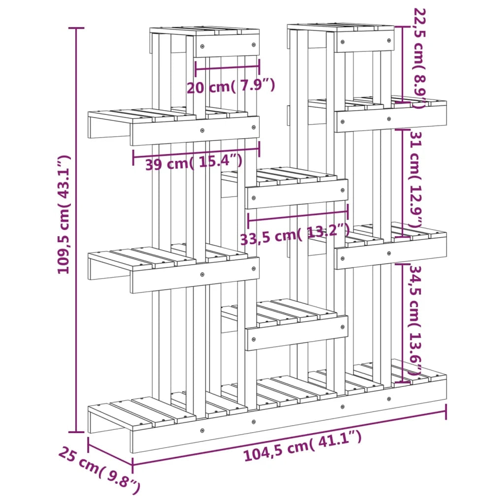 Portavasi mobiletto portafiori 104,5 x 25 x 109,5 cm legno massello di pino grigio 02_0045234