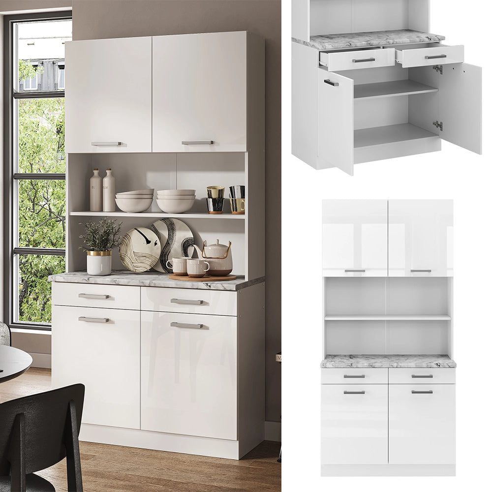 Cucine componibili piccole R-Line Bianco lucido/Bianco 100 cm, PL Marmo Vicco
