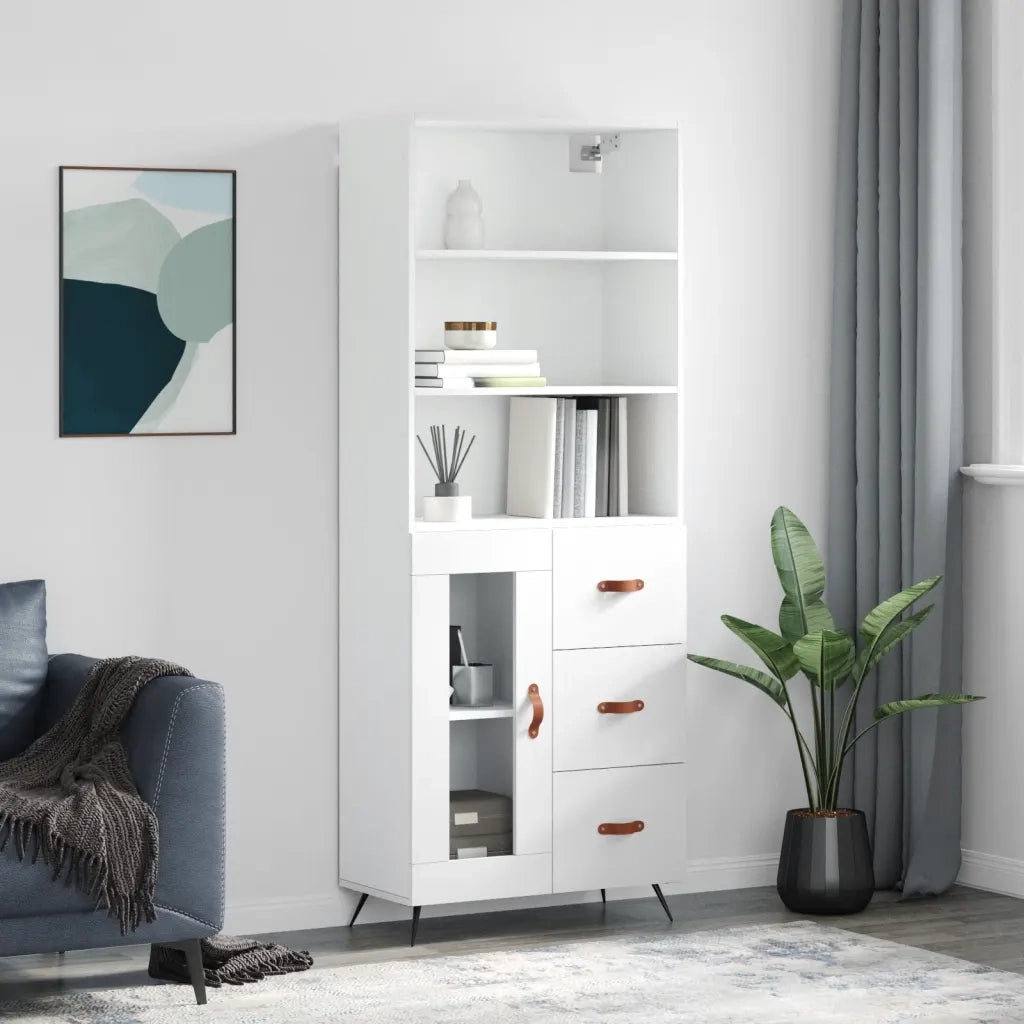Credenza-Buffet-Armadio da cucina Bianca 69,5x34x180 cm in Legno Multistrato 106228