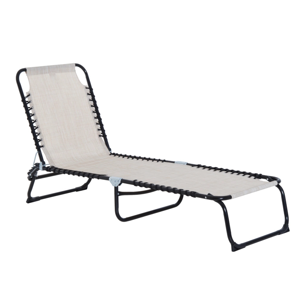 Lettino prendisole pieghevole con schienale regolabile in 4 posizioni in acciaio colore beige.