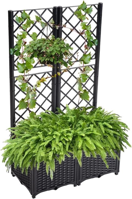 Cestello per piante con struttura laterale - vaso per fiori per giardino e balcone - nero - rattan in poliuretano - 80 × 40 × 136 cm