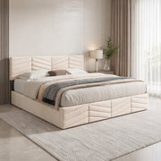 LETTO Imbottito 140x190 cm in Velluto Beige con testiera regolabile
