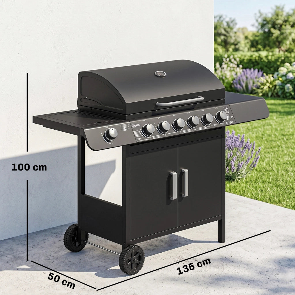 Barbecue a Gas con Coperchio ¨C zephmum ¨C Grigio, Acciaio, 135x50x100cm