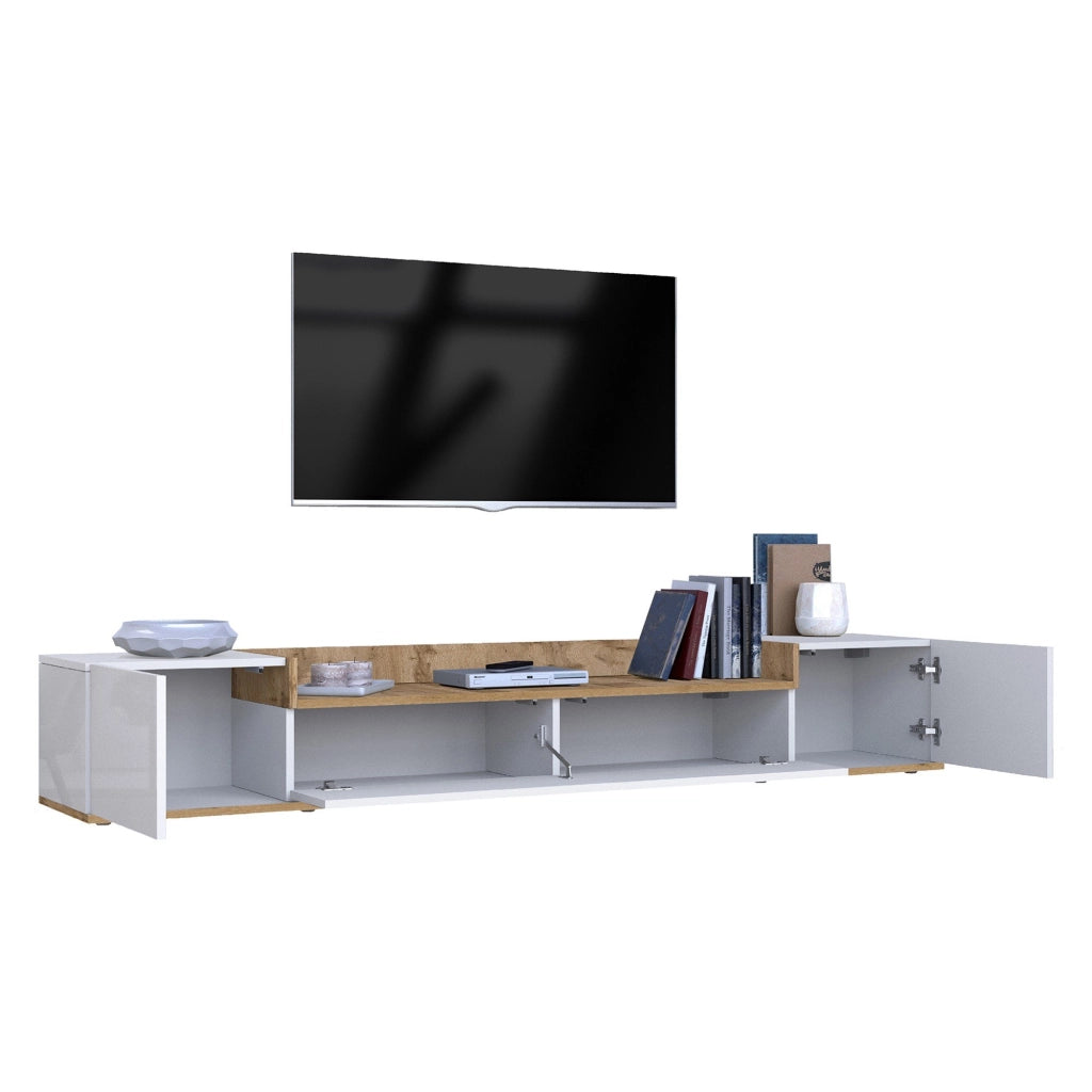 Oxanna, Mobile Porta tv 3 Ripiani Made in Italy, 200x35x30h cm Bianco Lucido
