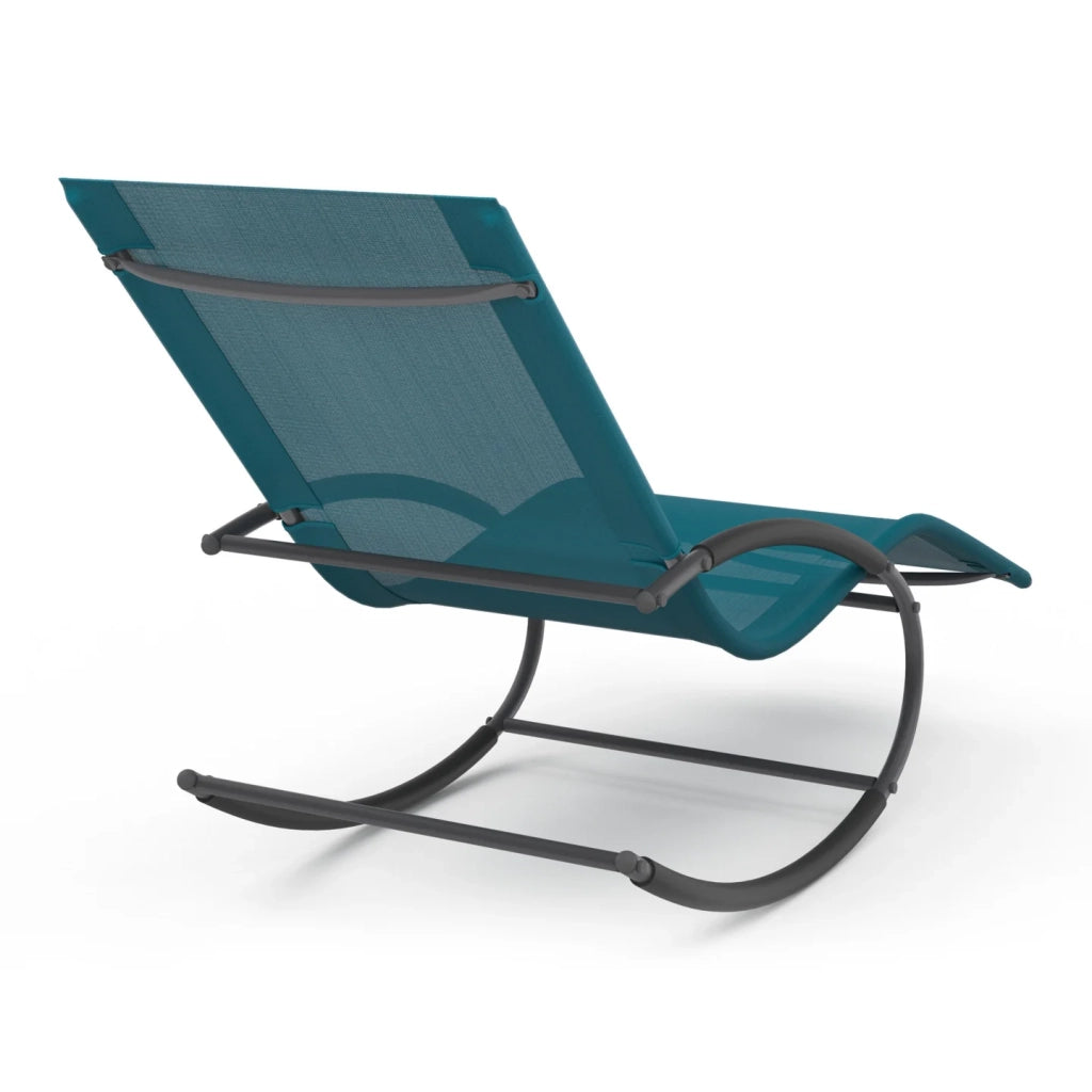 IDMarket - Set di 2 sedie a dondolo da giardino MALAWI in tela grigio antracite e blu anatra