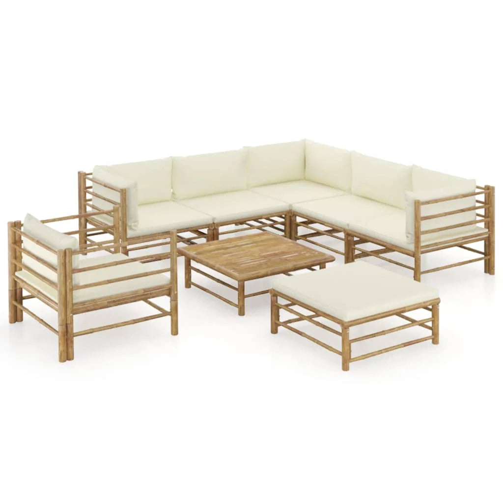 Set di mobili da giardino mobili da esterno 8 pezzi con cuscini bambù bianco crema 02_0017482