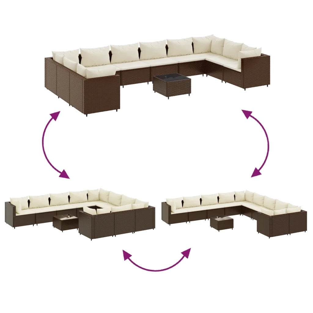 vidaXL Set Divani da Giardino 11 pz con Cuscini in Polyrattan Marrone