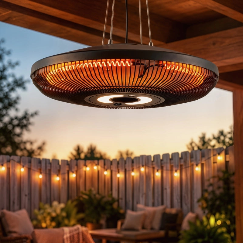 Stufa a infrarossi a soffitto 2000 W in carbonio con luce LED; touch e telecomando; nero