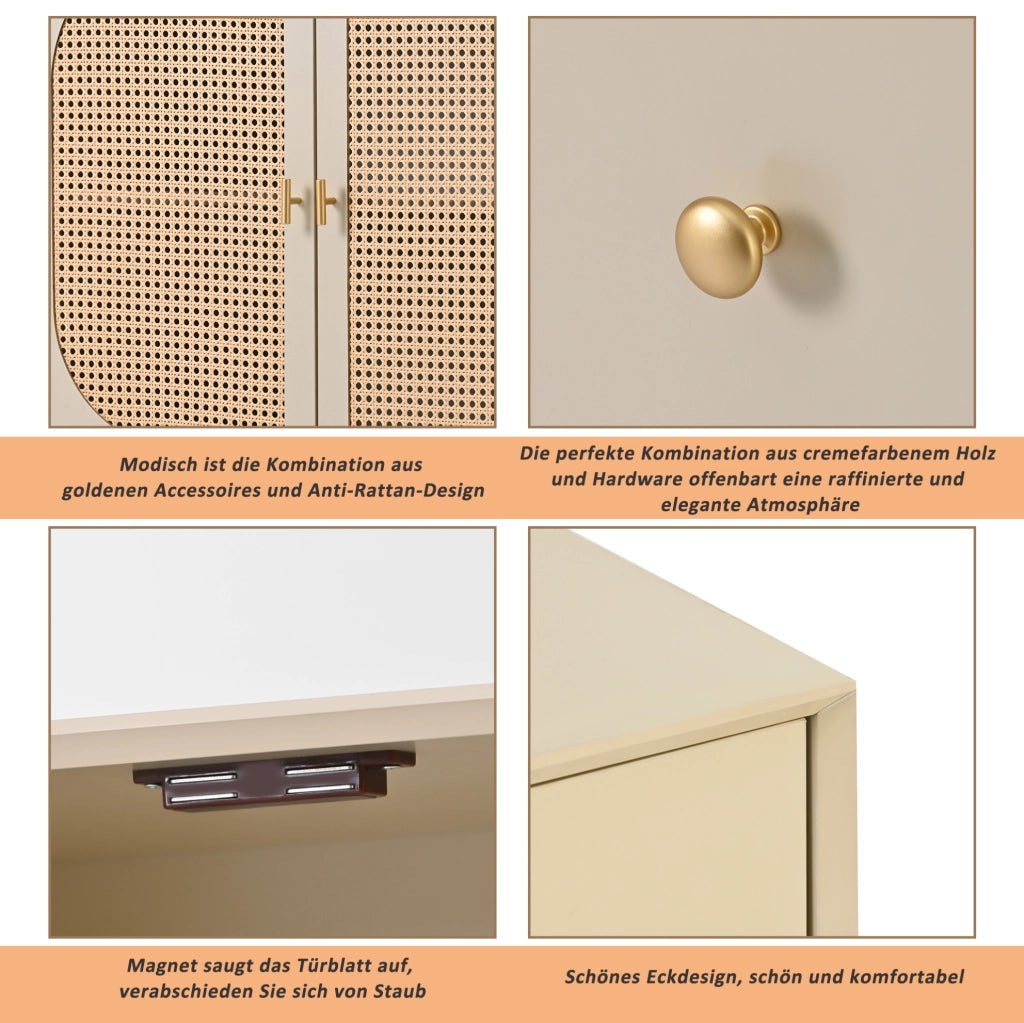 Credenza moderna bianco sporco con 2 ante e 3 cassetti, 120 cm