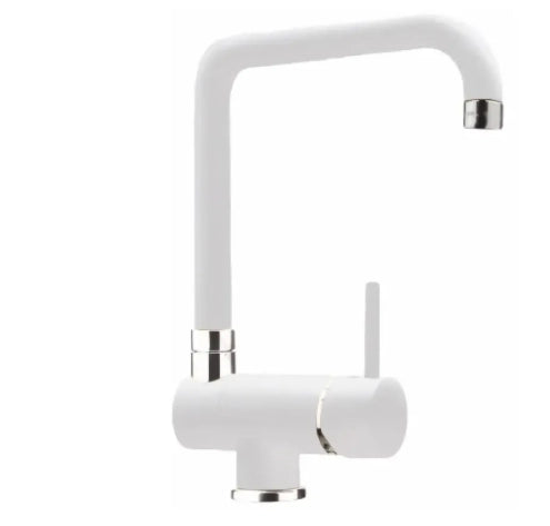 Miscelatore Sottofinestra Lavello serie Messina bocca Alta angolo tubo pieghevole Argo Rubinetterie Colore: Bianco Opaco