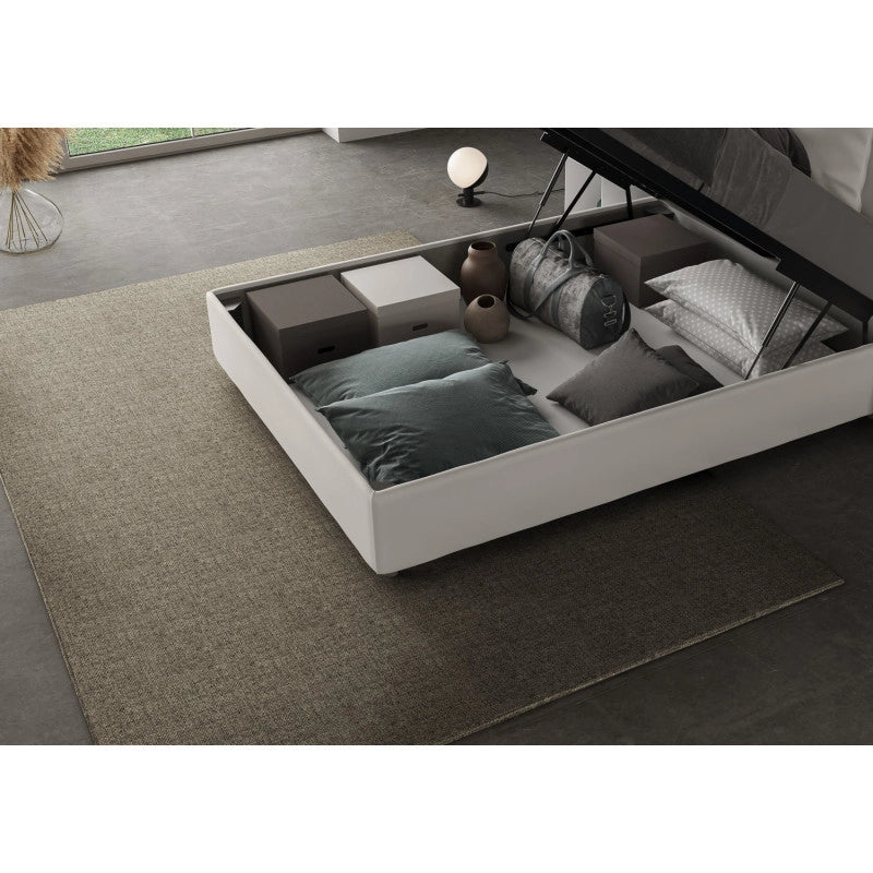 Letto imbottito Piazza e mezzo 120x190 cm Large - Bianco,Similpelle,Contenitore