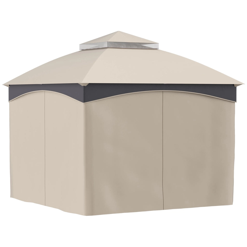 EasyComfort Gazebo da Giardino 3x3m in Acciaio con Doppio Tettuccio e Tende, Beige e Grigio