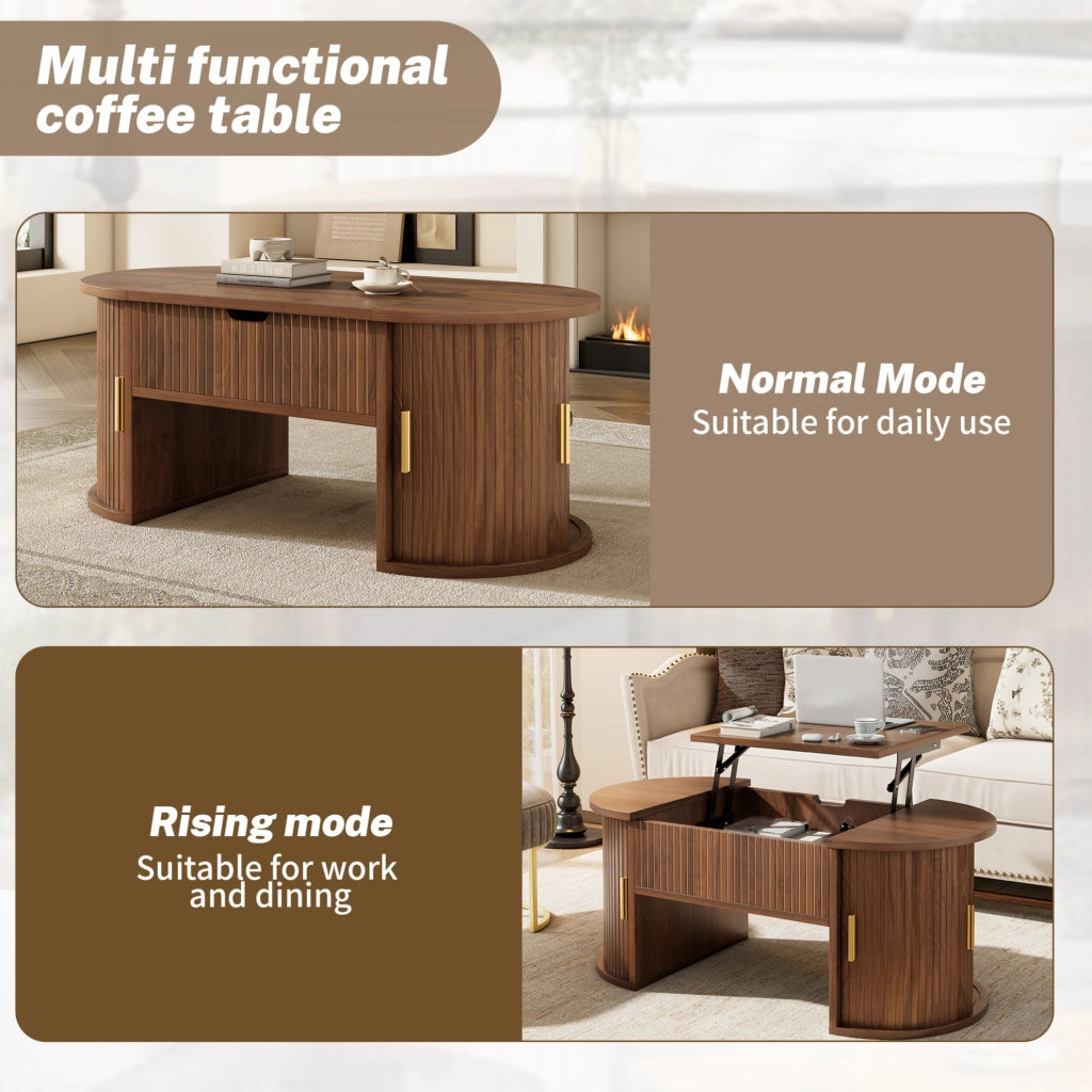 Tavolino da salotto sollevabile ovale 100x50x40;5 cm in MDF colore noce
