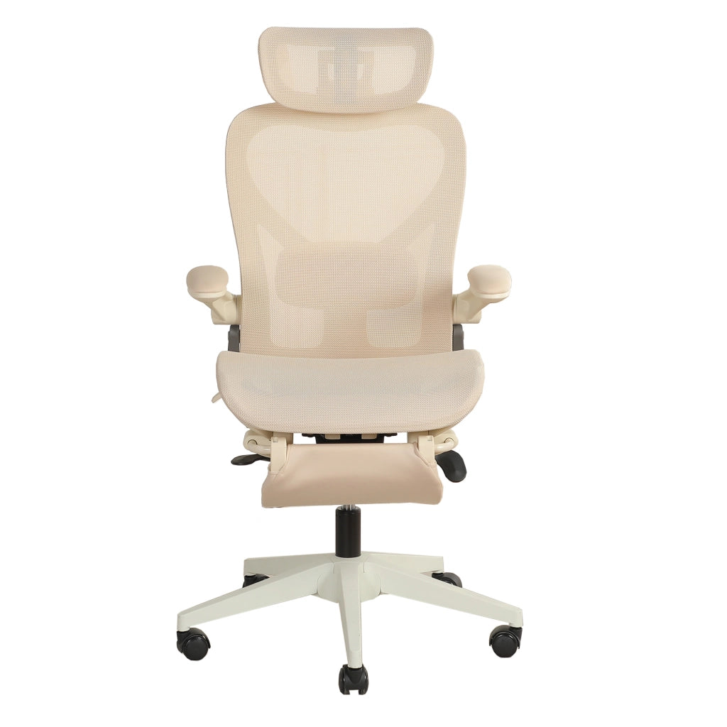 Sedia da ufficio ergonomica pieghevole in rete con poggiatesta regolabile e supporto lombare salvaspazio crema