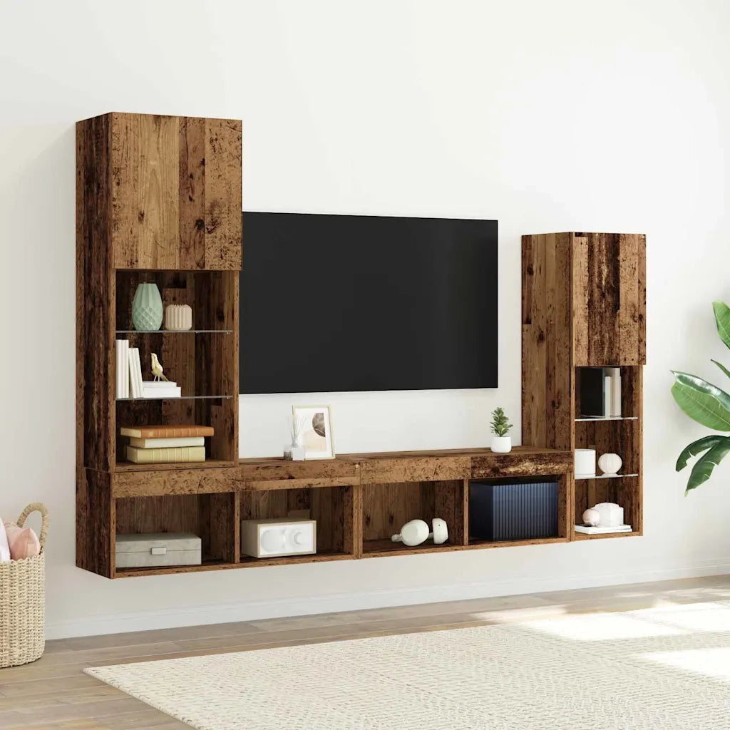 Mobile TV 4 pz-Mobile per TV-Credenza TV Legno vecchio Legno multistrato 904380