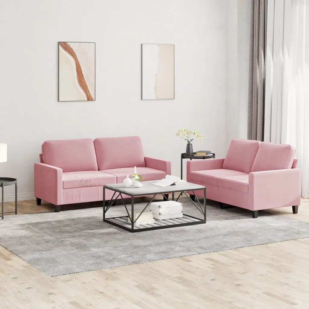 Set di Divani 2 pz con Cuscini rosa in Velluto